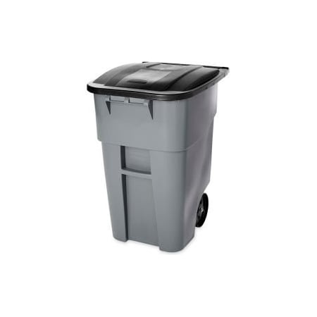 Rubbermaid Commercial Rubbermaid 9W27 Brute Rollout 50 Gallon Large Mobile Container Gray with Lid FG9W2700GRAY